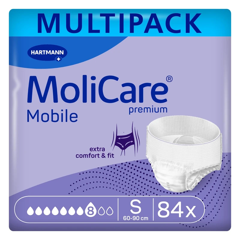 MoliCare Premium Mobile 8 Drops Size s, Incontinence Pants for Women and Men with Severe Incontinence, Extra Leakage Protection, Skin Protection, Improved Body Fit, 6 Packs of 14 (84 Pieces)