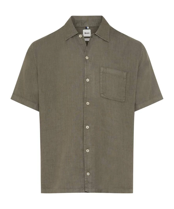 Brax Men's Style Luke U Pure Linen Garment Dye 1/2 Sleeve Shirt