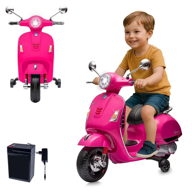 JAMARA 461838 Ride-on Vespa GTS 125 Li-Power 12.6 V Electric Car for Children from 3 Years, Electric Car Gift Idea for Boys and Girls, Stabilisers, LED Light