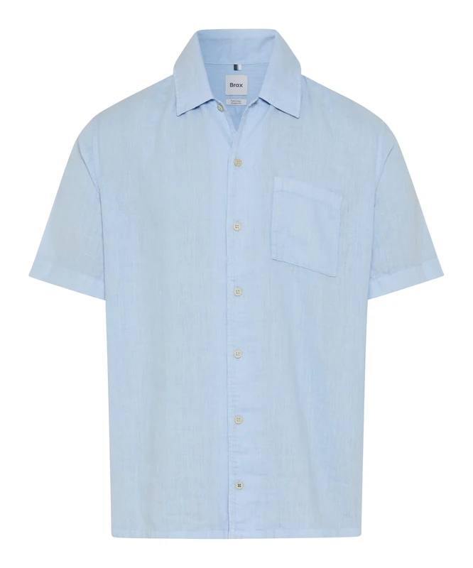 Brax Men's Style Luke U Pure Linen Garment Dye 1/2 Sleeve Shirt