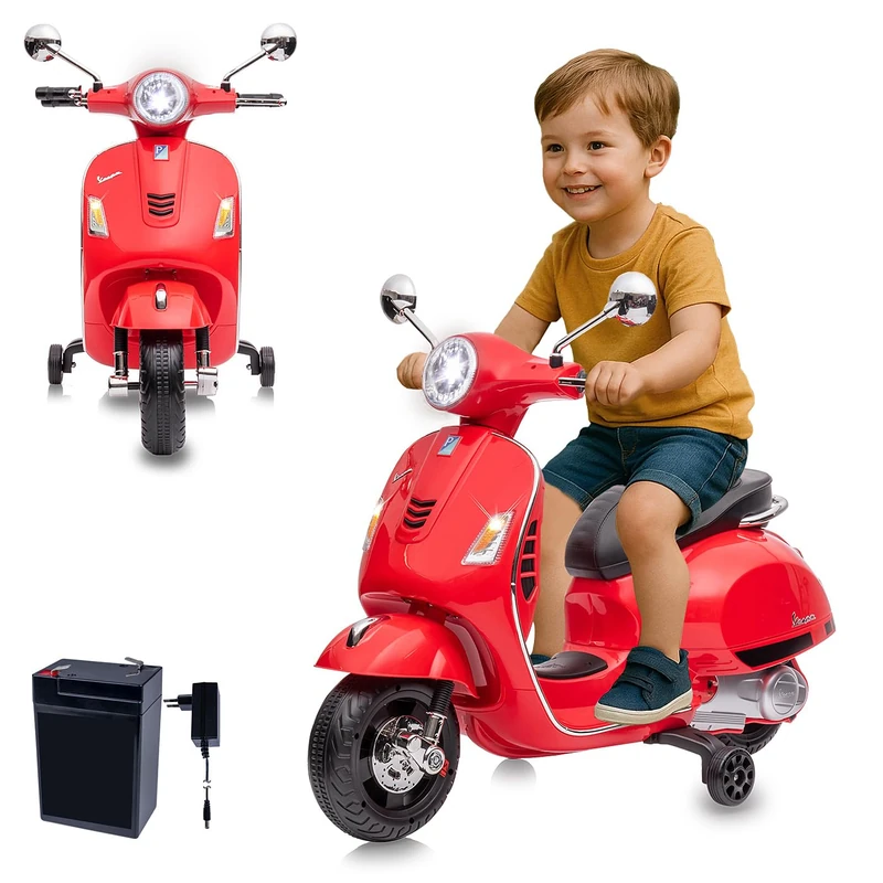 JAMARA 461837 Ride-on Vespa GTS 125 Li-Power 12.6 V Electric Car for Children from 3 Years, Electric Car Gift Idea for Boys and Girls, Stabilisers, LED Light