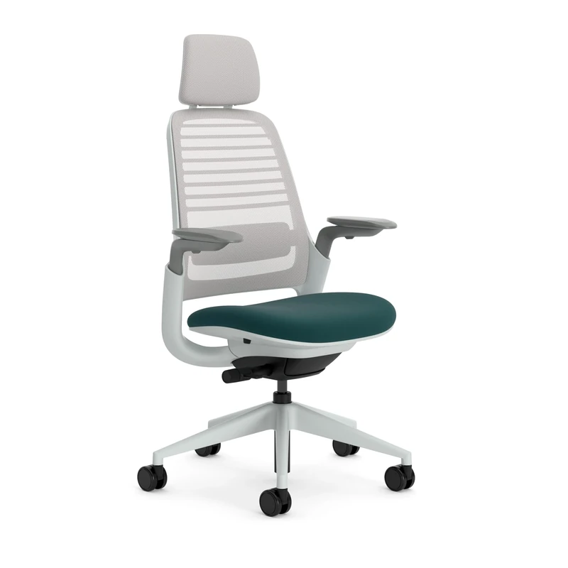 Steelcase Series 1 Ergonomic Office Chair With LiveBack Lumbar Support, 4D Armests, Adjustable Headrest Dark Green; Made in Europe