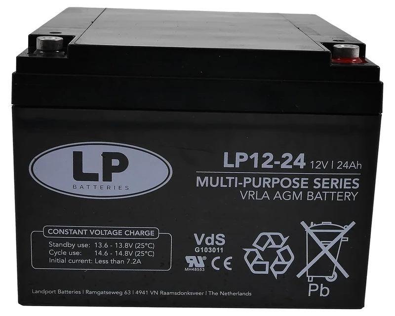 LP Batteries LP12-24 12V 24Ah Sealed Lead Acid Battery – AGM VRLA Rechargeable, Suitable for Electric Vehicles Applications, Reliable & Maintenance Free (T12 Terminals)