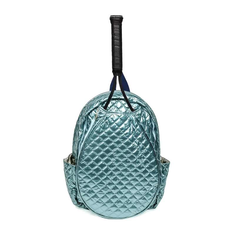 Women’s Quilted Tennis Racquet Backpack – Lightweight Padded Nylon Bag with Front Racquet Compartment, Side Pockets, Hidden Fence Hook & Reinforced Bottom - Teal