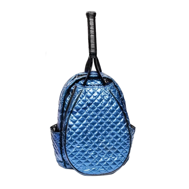 Women’s Quilted Tennis Racquet Backpack – Lightweight Padded Nylon Bag with Front Racquet Compartment, Side Pockets, Hidden Fence Hook & Reinforced Bottom - Navy