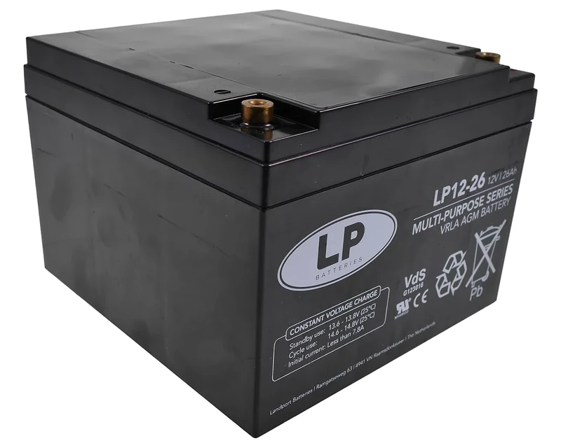 LP Batteries LP12-26 VRLA, Standby Battery 12Volt, 26Ah / 20hr with AGM technology- Suitable for Golf Carts, E-Bikes, Mobility Scooters Applications, Reliable & Maintenance Free,