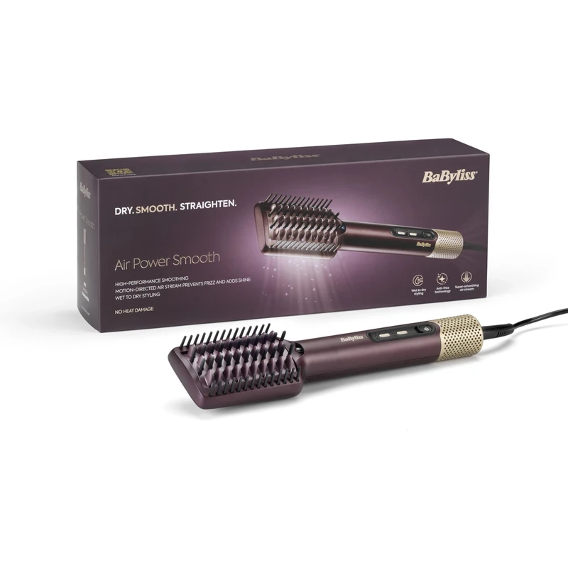 BaByliss Air Power Smooth - New 2025, Wet to Dry Smoothing and Straightening, Hair Dryer Brush with Anti-Frizz Ionic Technology, AS6400U