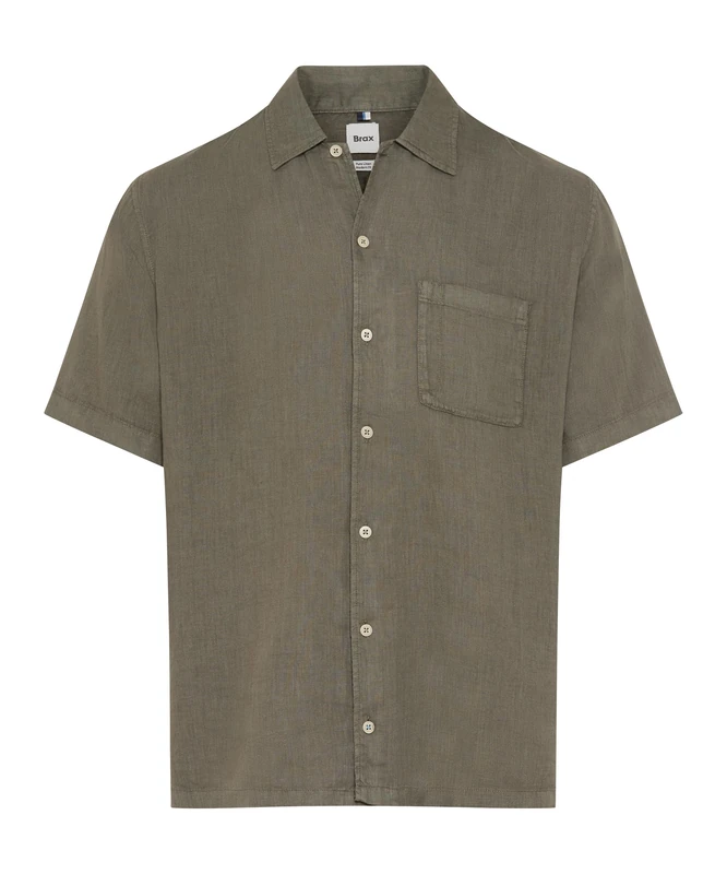 Brax Men's Style Luke U Pure Linen Garment Dye 1/2 Arm Shirt, 33 Moss, XS - Image 1