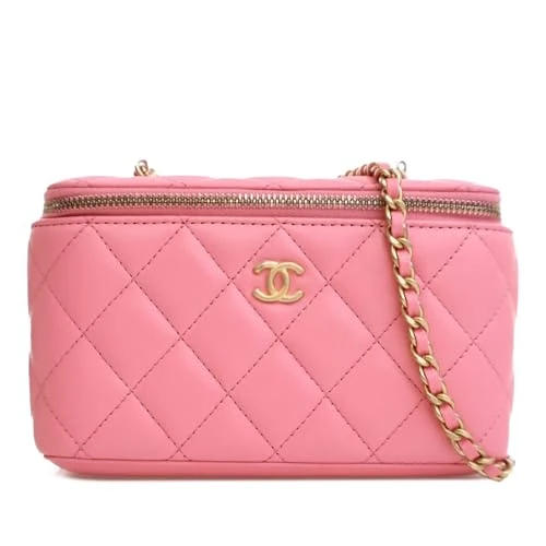 Pre-Loved Small Quilted Lambskin Pearl Crush Vanity Case with Chain