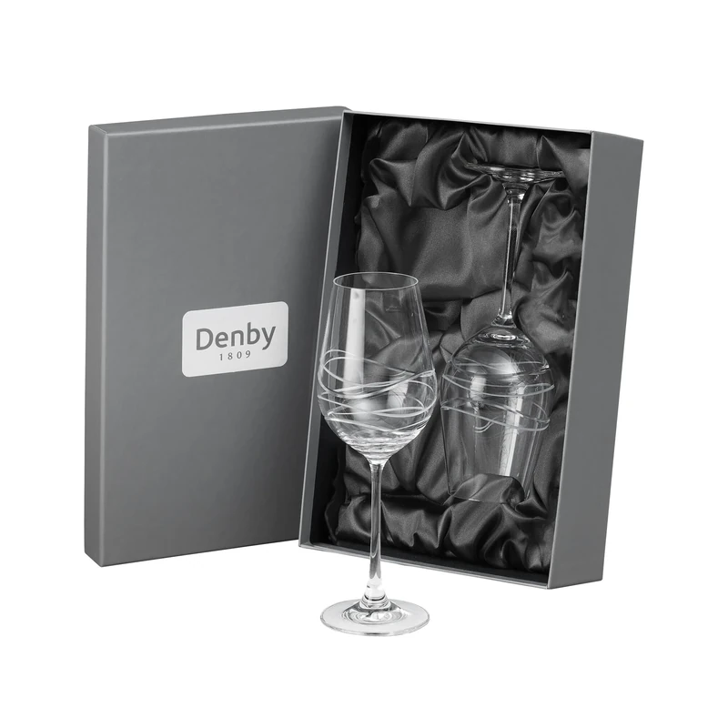 Denby - Aurora Crystal Wine Glasses Set of 2-350ml - Lead-Free, Hand Cut Design, Long Stem Red & White Wine Glasses - Dishwasher Safe - for Cocktails, Aperol Spritz - with Gift Box
