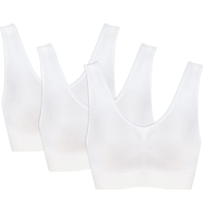 Marielle 3 Pack Ulitmate Padded Comfort Bra - Seamless Wireless Support for Women - Sleep, Post-Surgery, Maternity Crop Top, Vest Top, Bralette Sports Bra