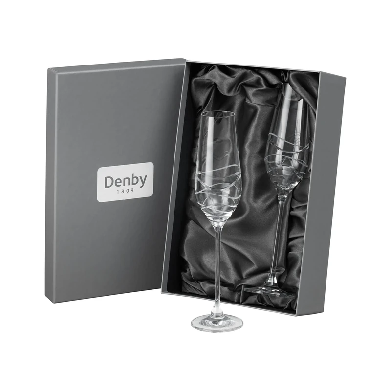 Denby - Aurora Crystal Champagne Flutes Set of 2-230ml Lead-Free, Hand Cut Design, Elegant & Premium Prosecco, Champagne Glasses - Dishwasher Safe & Durable Glassware - with Gift Box