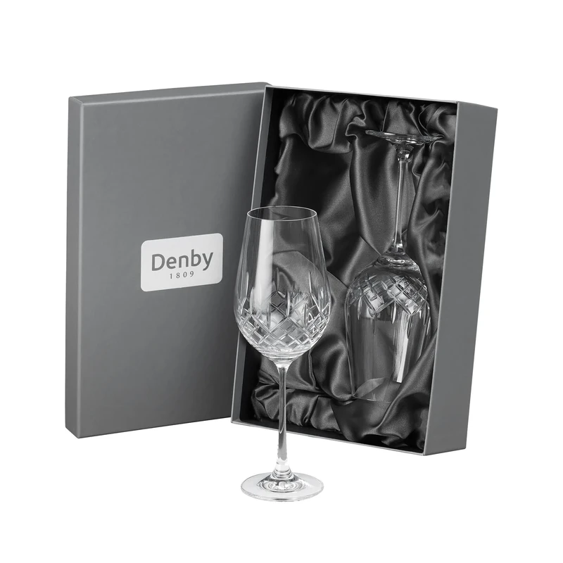 Denby - Celeste Crystal Red Wine Glasses Set of 2-470ml - Lead-Free, Hand Cut Design, Long Stem Large Wine Glasses - Dishwasher Safe - for Cocktails, Aperol Spritz - with Gift Box