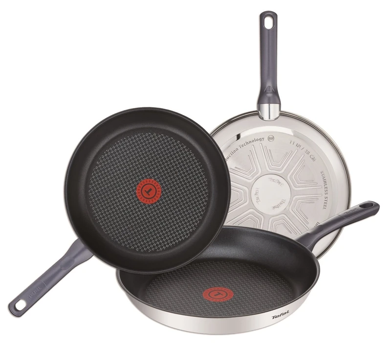 Tefal Daily Cook 24/26/30 cm Frying Pan Set, Induction, Non-Stick, Titanium Coated, Thermo-Signal, PFOA Free, Dishwasher and Oven Safe, Stainless Steel