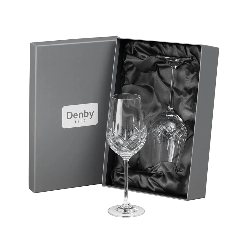Denby - Celeste Crystal White Wine Glasses Set of 2-350ml - Lead-Free, Hand Cut Design, Long Stem Red & White Wine Glasses - Dishwasher Safe - for Cocktails, Aperol Spritz - with Gift Box