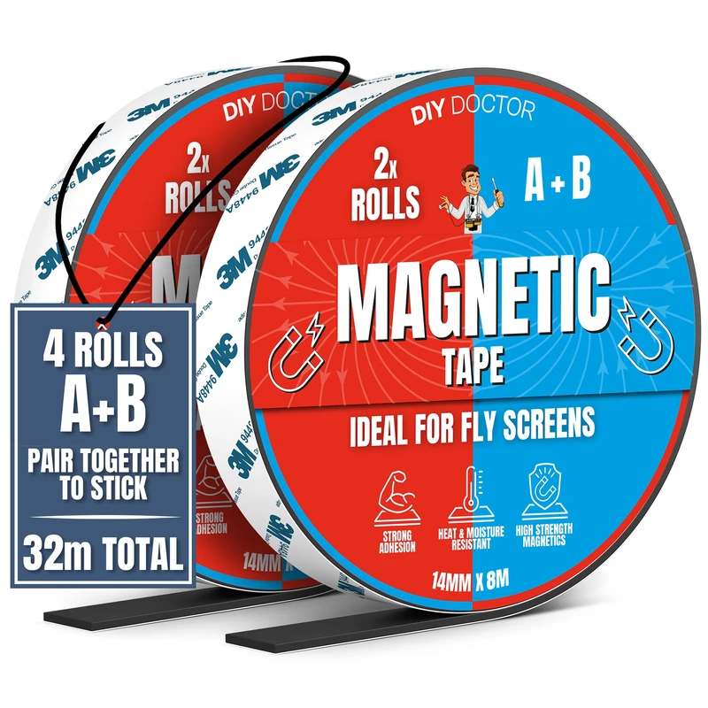 DIY Doctor A+B Magnetic Tape - Magnetic Strips Self Adhesive - 2 Pack - 8m + 8m A and B Polarity - Cut to Fit Magnetic Strip - Self Adhesive Magnets - Magnet Strips