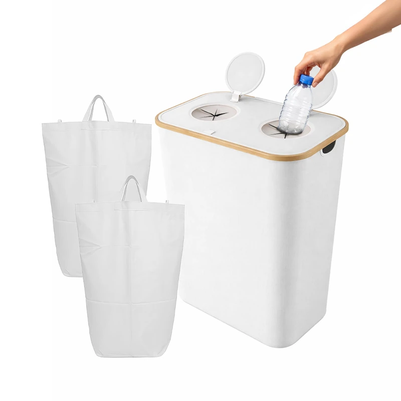 Relaxdays Recycling Bottle Collector, 170 L, Holds 60 Glass & Plastic Bottles, 80x57x37 cm, White