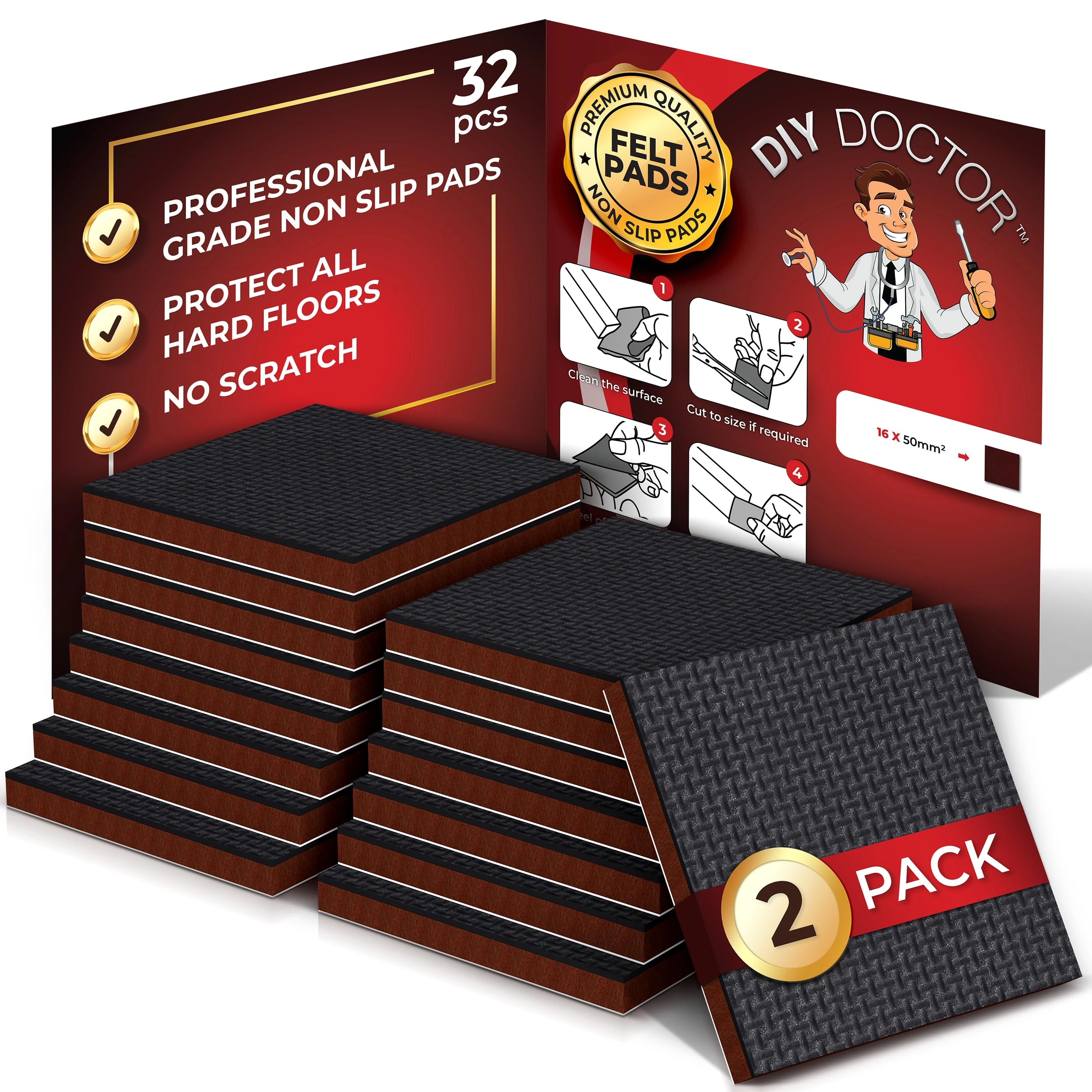 DIY Doctor Rubber Feet for Furniture (32 Pack) – Protect Wooden Floors & Furniture – Chair Leg Floor Protectors – Sofa Feet Pads for Scratch-Free Floors