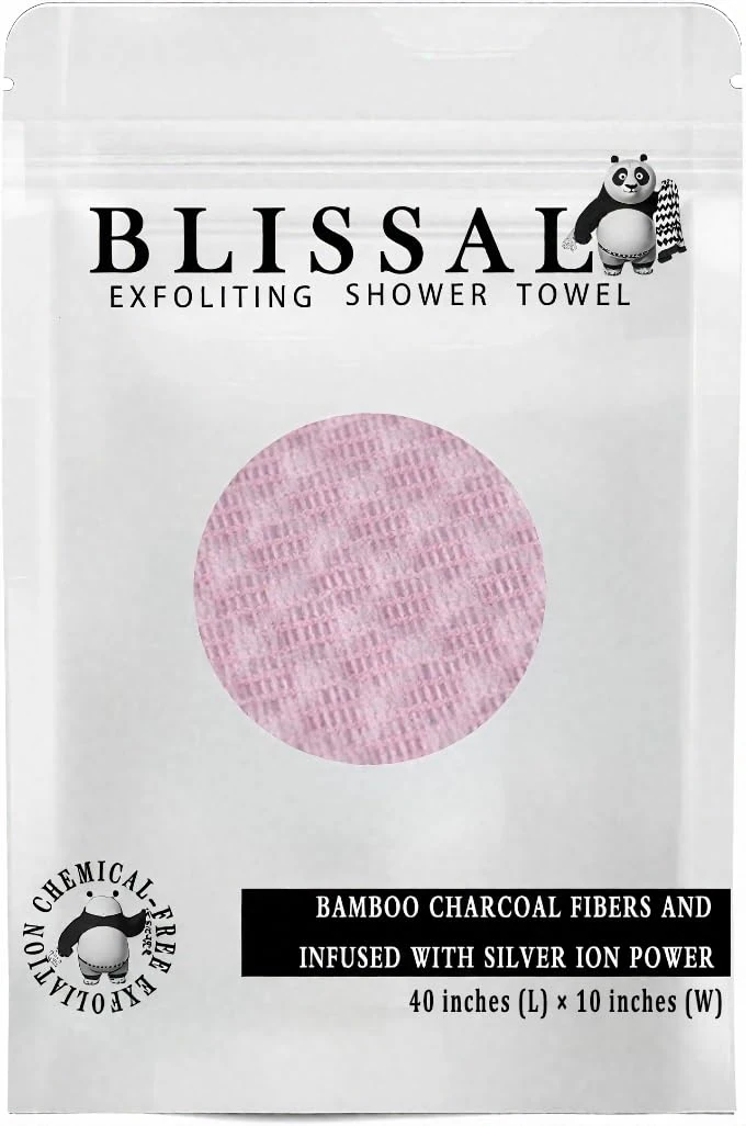 Blissal Exfoliating Shower Towel - Body Scrub Glove for Smooth & Glowing Skin (Pink, 1)
