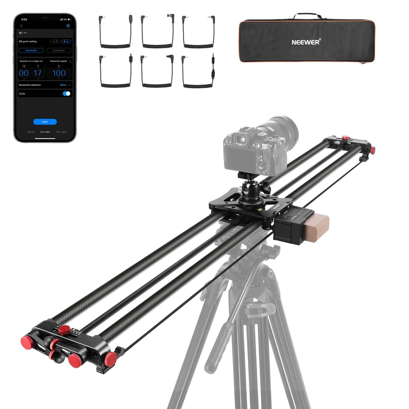 NEEWER 47.2"/120cm Motorized Camera Slider, DSLR Carbon Fiber Dolly Rail Slider with App Control, 4400mAh F750 Battery for Time Lapse Photography, Supports Video Mode, NOT Include Charger, ER1 - Image 1