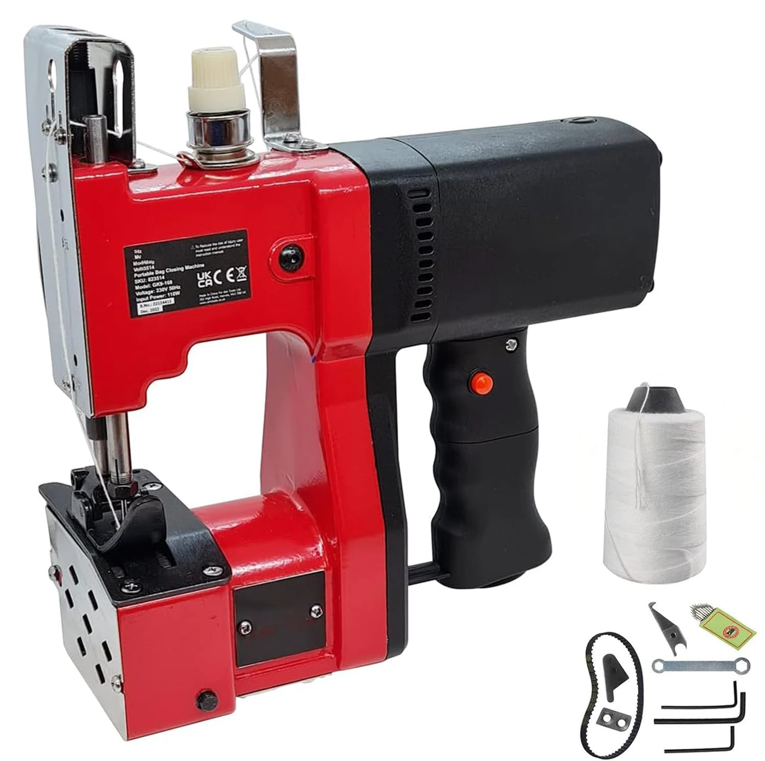 Bag Closer Closing Machine, 190V Portable Electric Sewing Stitching Packing Machine Stitcher, Portable Woven Bag Packing Machine 2600 Needle/Min with 2 Rolls Threads red
