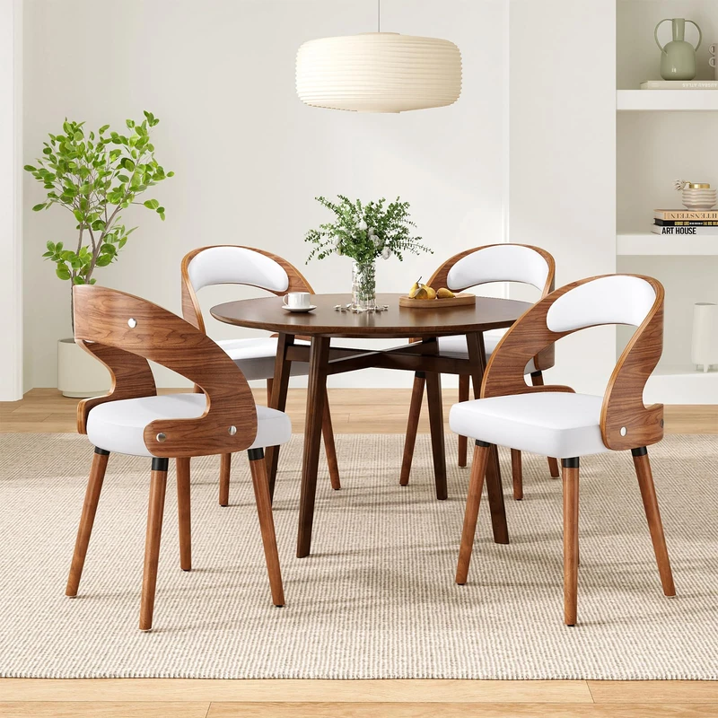 Farini Dining Chairs Set of 4 Upholstered Dining Chairs with Wood Curved Backrest for Kitchen Room,Beige