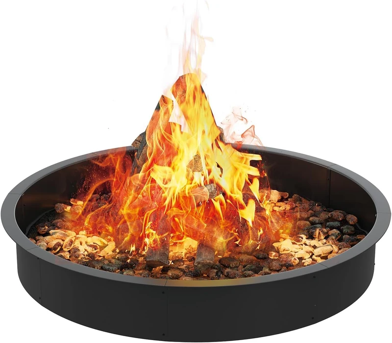 GarveeHome Smokeless Fire Pit Ring, 122 cm/152 cm Fire Pit for Outdoor, Round Fire Bowl Garden, DIY Fire Ring for Campfire for Wood Burning, Over or in the Ground, Carbon Steel