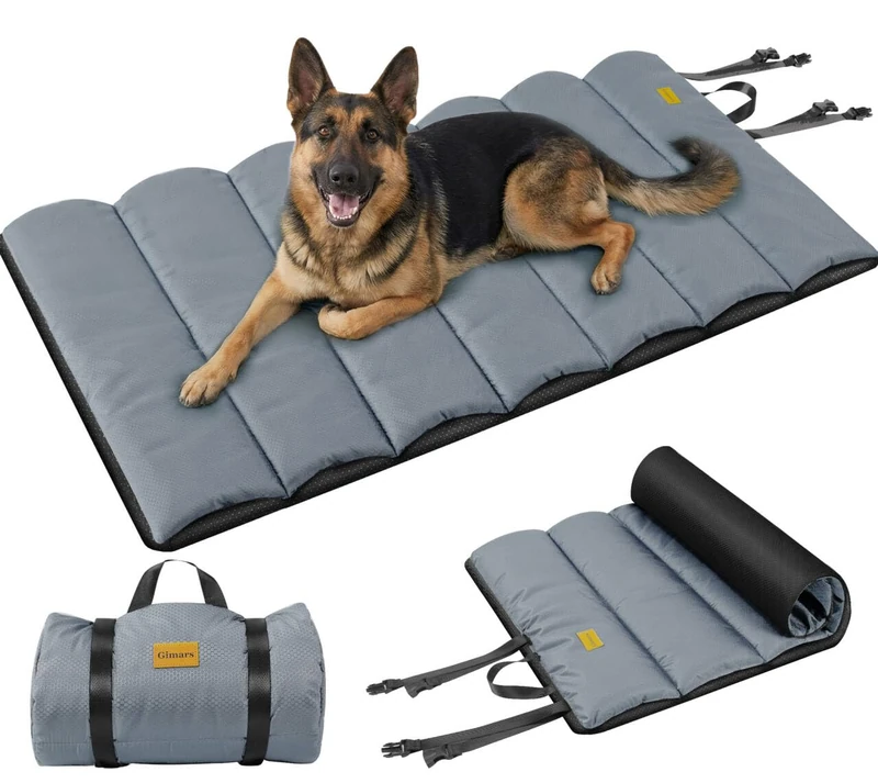Gimars Upgraded XL Outdoor Dog Bed with Waterproof Film, Easy Roll Up with Buckle, Large Travel Pet Bed for Large and Extra Large Dogs, Portable, Foldable, Washable for Camping