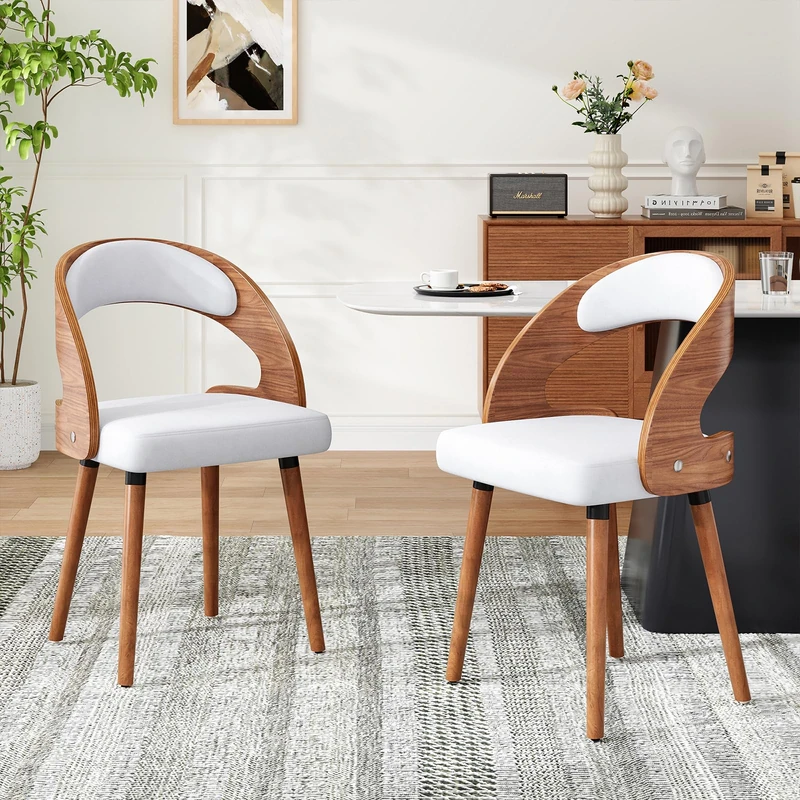 Farini Dining Chairs Set of 2 Upholstered Dining Chairs with Wood Curved Backrest for Kitchen Room,Beige