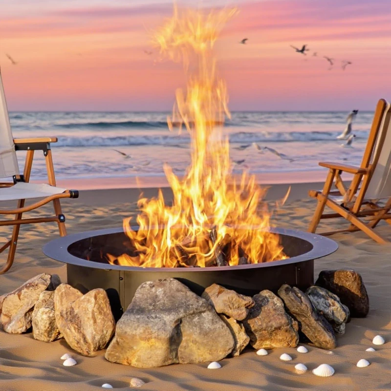 GarveeHome Smokeless Fire Pit Ring, 122 cm/152 cm Fire Pit for Outdoor, Round Fire Bowl Garden, DIY Fire Ring for Campfire for Wood Burning, Over or in the Ground, Carbon Steel