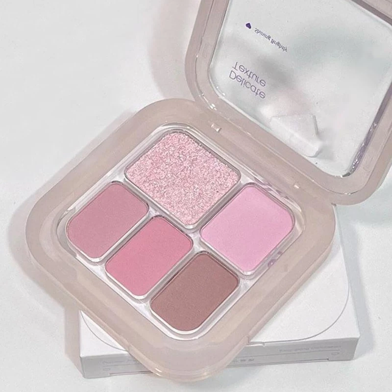 5 Color Pink Brown Eyeshadow Palette, Matte & Shimmer Nude Eye Shadow Pallets, Long Lasting Highly Pigmented Eyeshadow Makeup, Natural Shades for Natural Daily & Glam Look