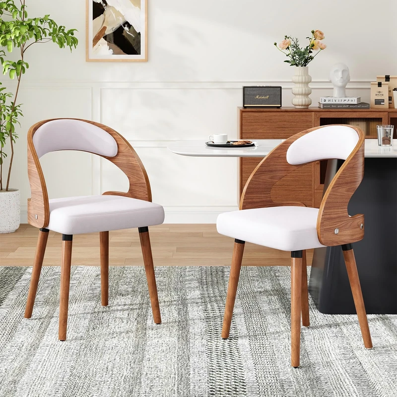 Farini Dining Chairs Set of 2 Upholstered Dining Chairs with Wood Curved Backrest for Kitchen Room,Light Grey