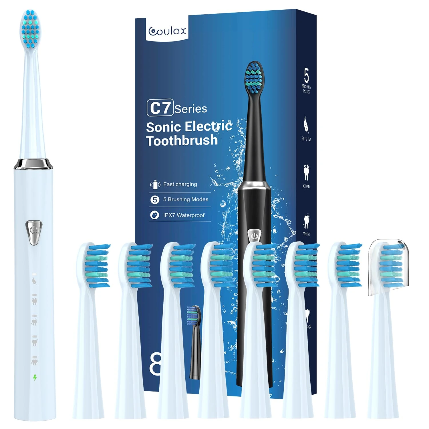 Electric Toothbrush, Sonic Toothbrush for Adults and Kids, 8 Brush Heads, 120 Days of Use, 5 Modes and 2 Minutes Built in Smart Timer
