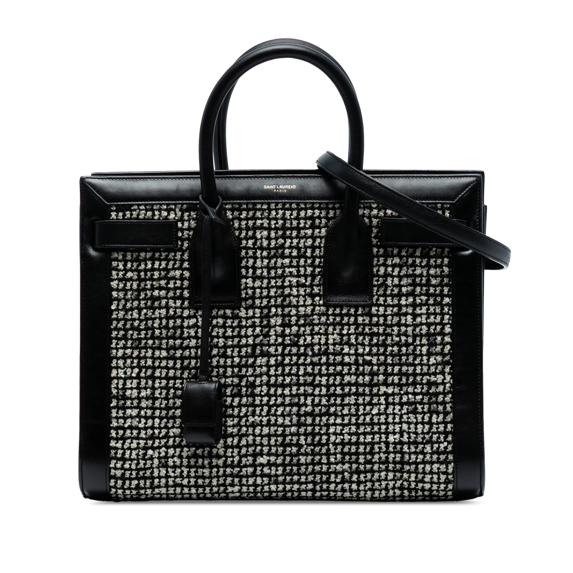 Saint Laurent Pre-Loved Small Tweed Houndstooth Sac De Jour Satchel