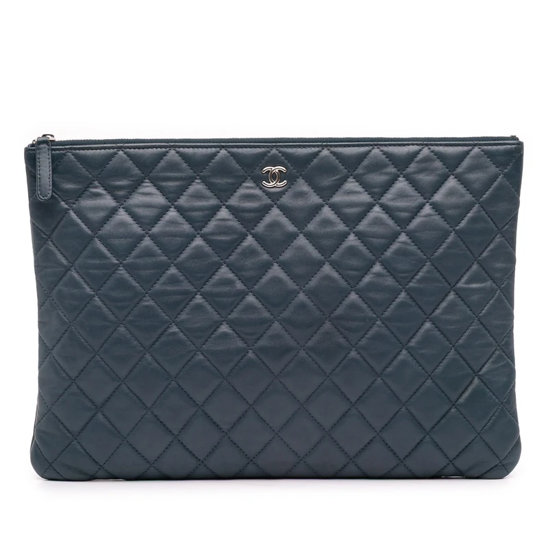 Chanel Pre-Loved Large Quilted Lambskin O Case Clutch