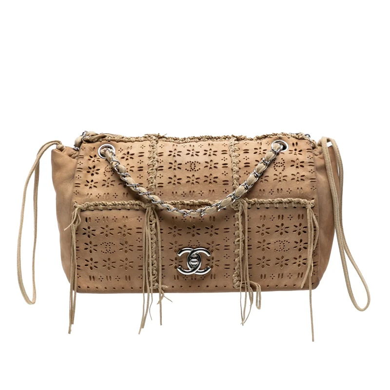 Chanel Pre-Loved Perforated Suede Fringe Flap Shoulder Bag
