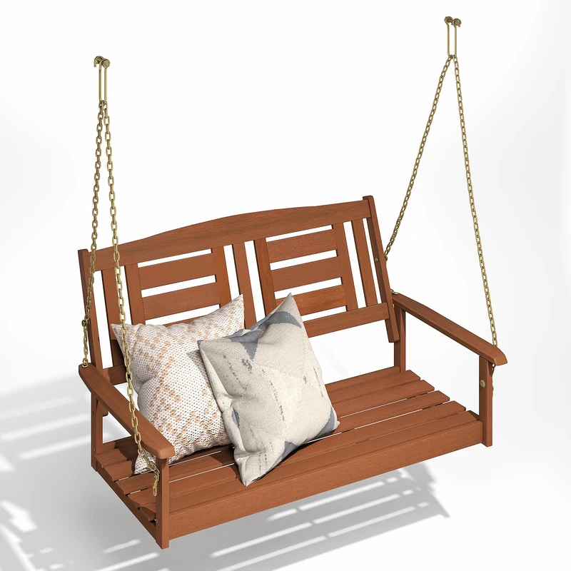 Furinno TIOMAN Porch Swing, Outdoor Hanging Wooden Swing with Chain, Light Wood