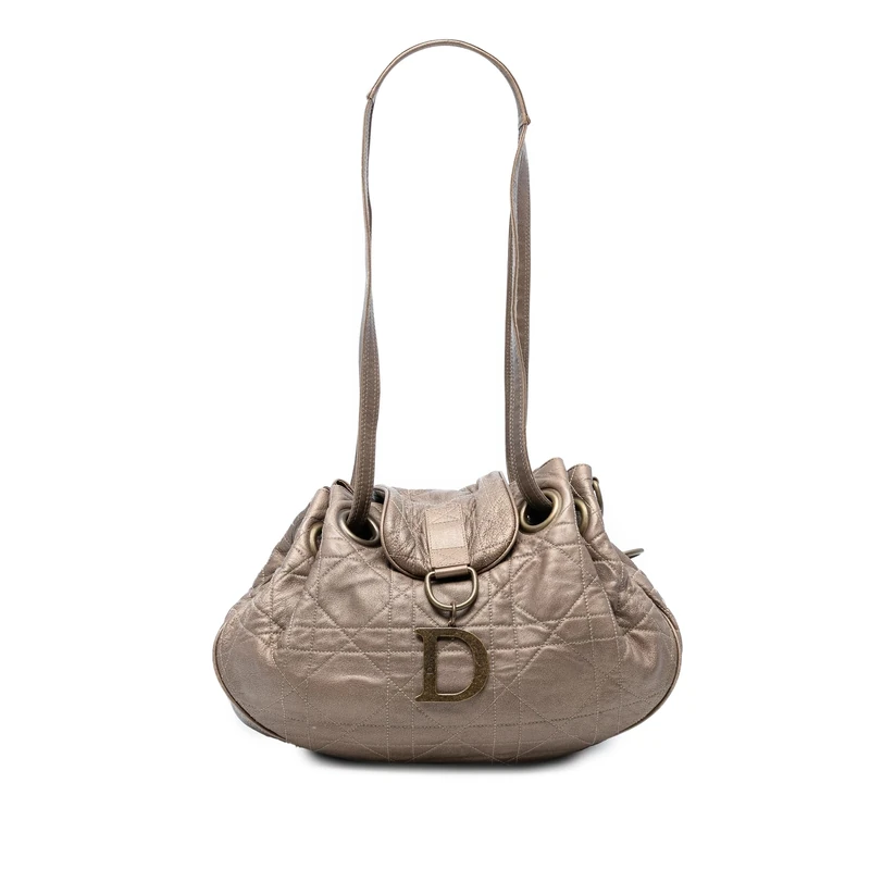 Dior Pre-Loved Lambskin Cannage Drawstring Hobo