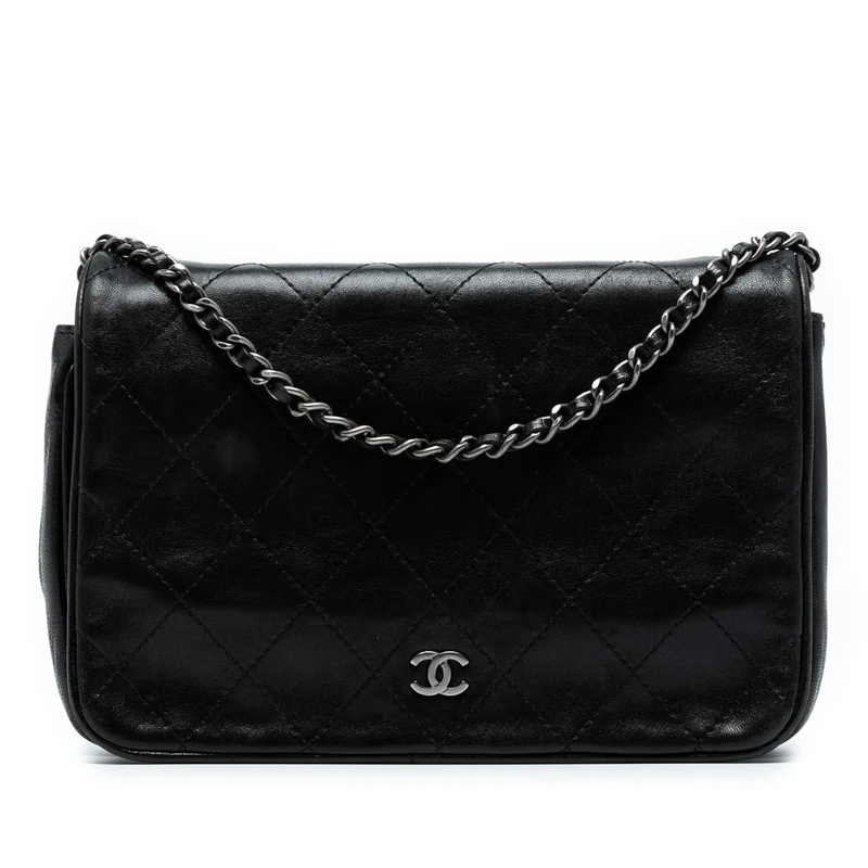 Chanel Pre-Loved CC Quilted Lambskin Full Flap Wallet On Chain Handbag Crossbody Bag
