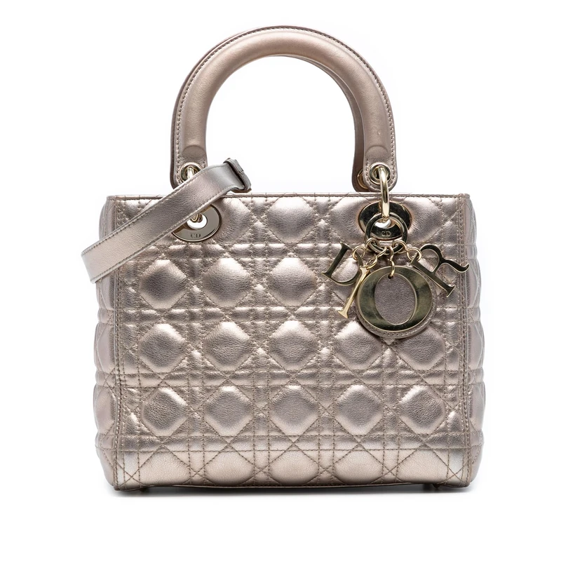 Dior Pre-Loved Medium Metallic Lambskin Cannage Lady Handbag