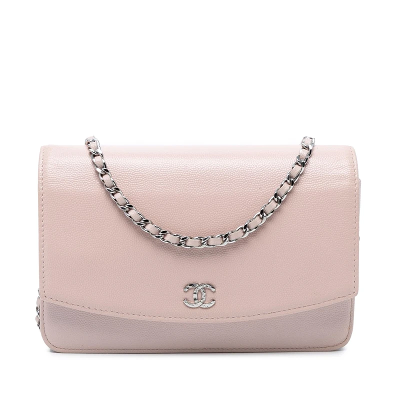 Chanel Pre-Loved CC Caviar Sevruga Wallet On Chain Handbag Crossbody Bag