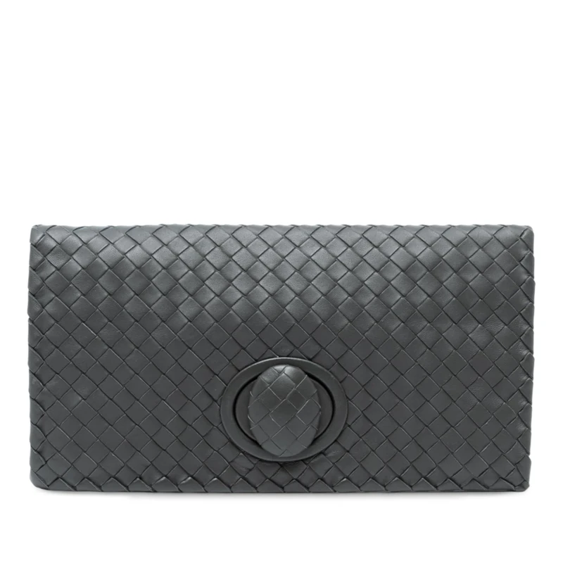 Bottega Veneta Pre-Loved Nappa Intrecciato Turn Lock Clutch