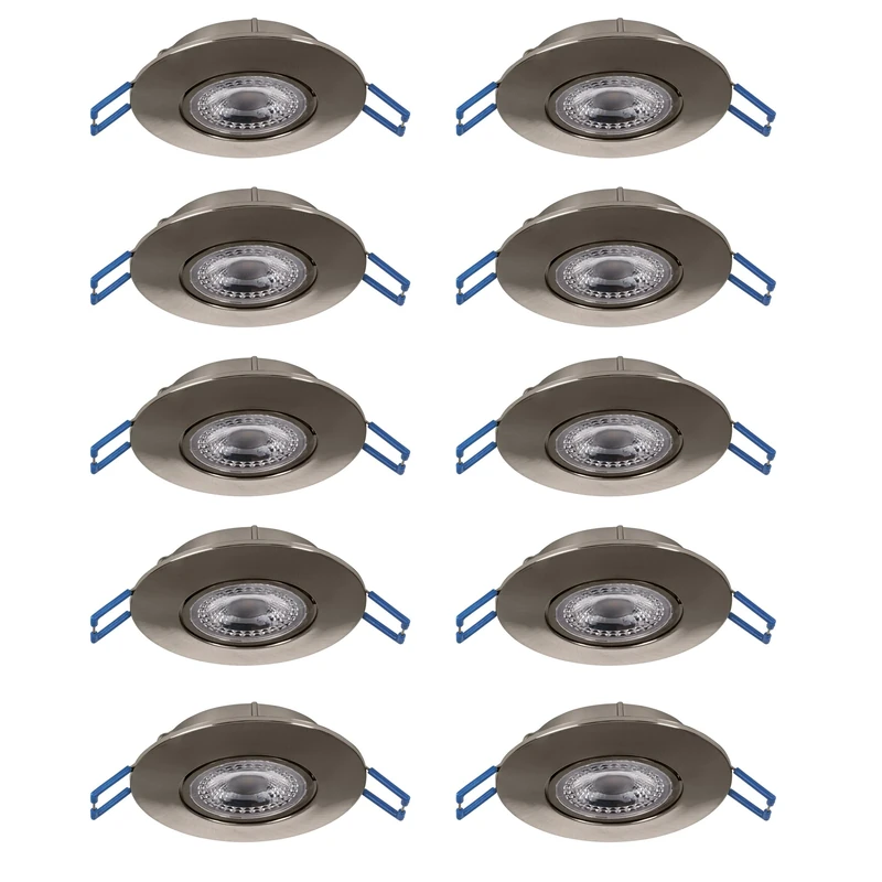 Eglo Set of 10 LED recessed spotlights Cedrez, Ø 9 cm, Extra-Flat Ceiling Spots, Lights with dip Switch, Silver Plastic, Warm White, Neutral Cool White