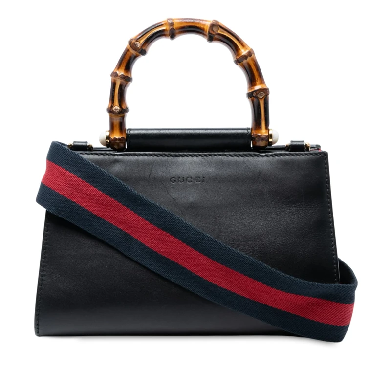 Gucci Pre-Loved Mini Nappa Bamboo Nymphaea Top Handle Bag Satchel - Image 1