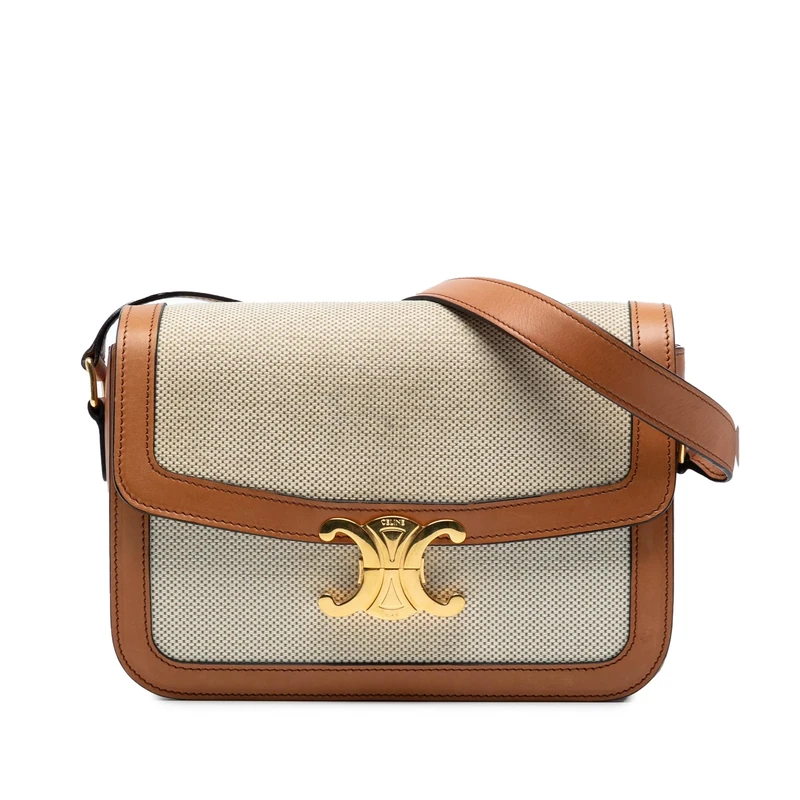Celine Pre-Loved Classique Canvas And Calfskin Triomphe Crossbody Bag