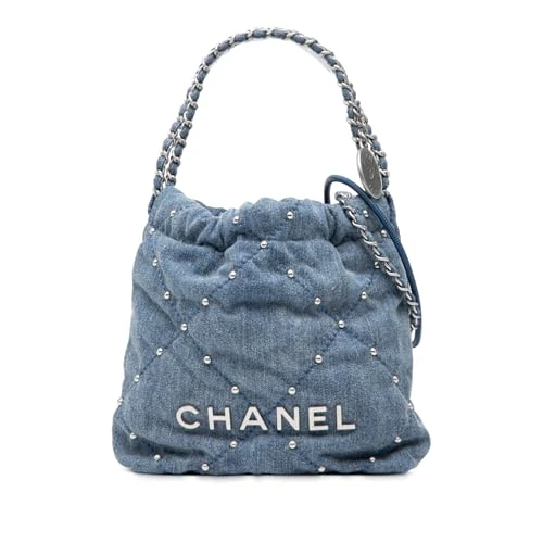 Chanel Pre-Loved Mini Denim Studded 22 Handbag Satchel