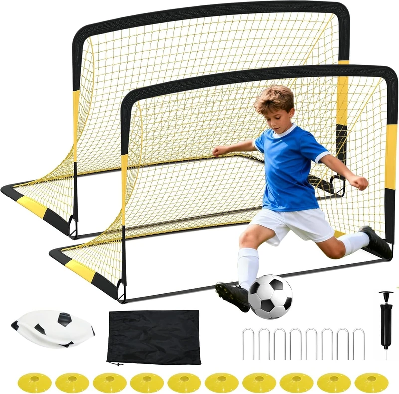 GarveeHome Set of 2 Football Goals for Garden, Portable Football Goals with Football, Cones, Ground Stakes, Football Practice Equipment for the Garden, Training, Competition Game, 182.8 x 121.9 cm