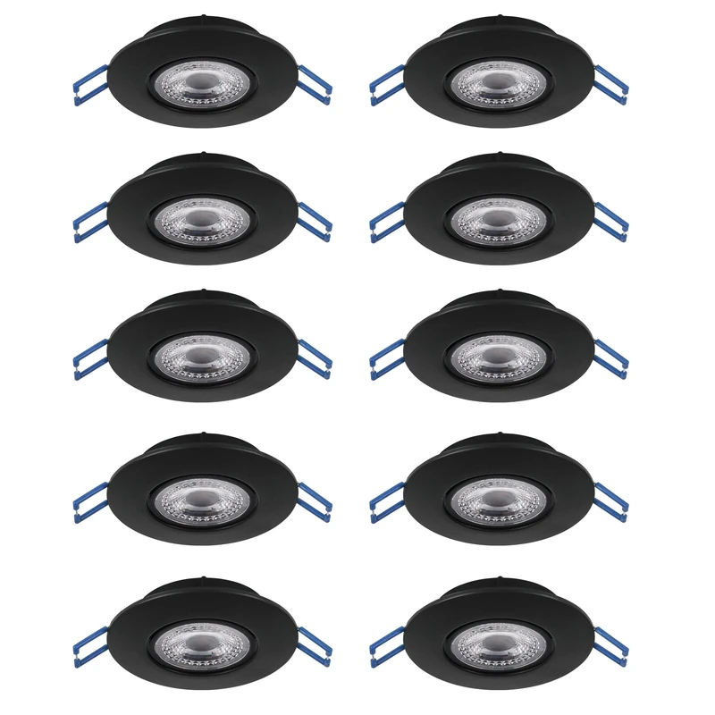 Eglo Set of 10 LED recessed spotlights Cedrez, Ø 9 cm, Extra-Flat Ceiling Lights with dip Switch, Black Plastic, Warm White, Neutral Cool White