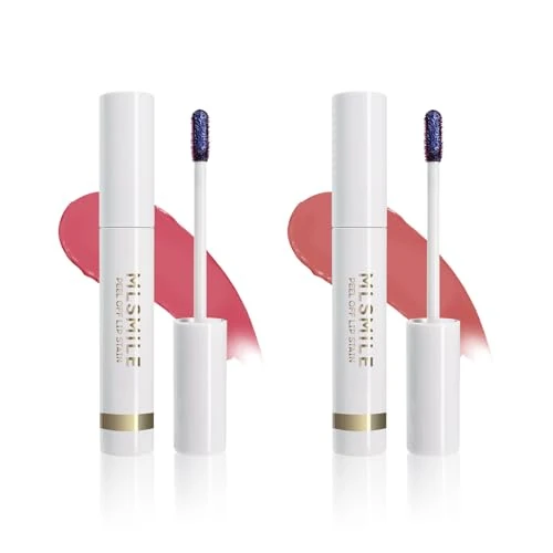 MLSMILE Lip Stain Peel Off, 2PCS Waterproof Easy Peel Off Lip Stain Long Lasting, 24h Kiss Proof Matte Lip Tint Peel Off, Matte Peel Off Lip Liner Lipstain for Daily & Party (05+09)