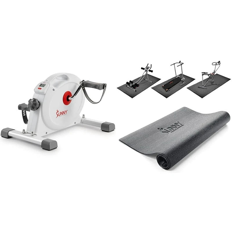 Sunny Health & Fitness Under Desk Smart Mini Pedal Exerciser, Dual Function Exercise Cycle Bike with Low Profile Design - SF-B023005WHT + Sunny Health & Fitness Mat
